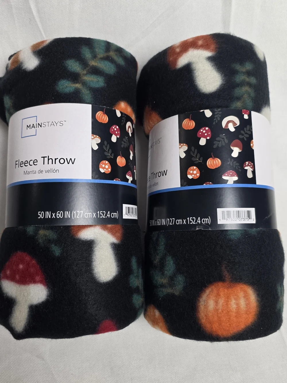 Mainstays Fleece Throw with Pumpkin & Mushroom Print - 2 Blankets
